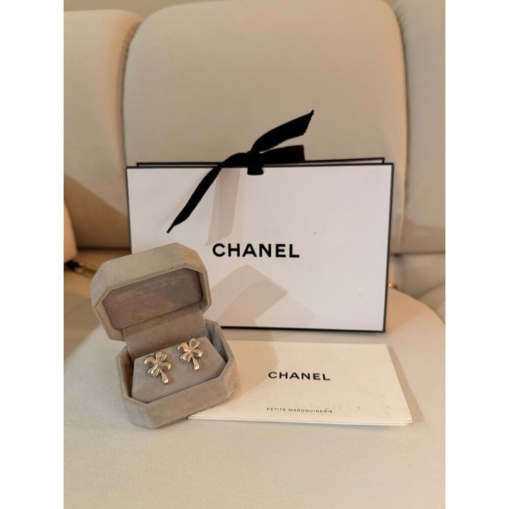 Chanel Clover Sterling Silver .925 Earrings AUTHENTIC